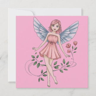 Fairy Illustration with Pink Dress and Wings