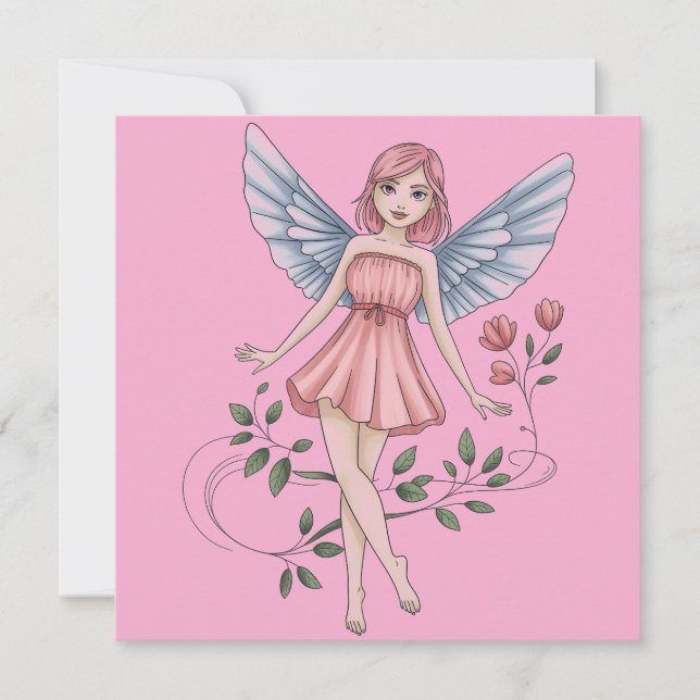 Fairy Illustration with Pink Dress and Wings (Frente)