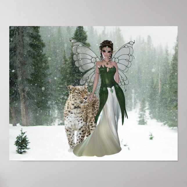 Fairy Princes & Leopard Winter Scene Forest Poster (Frente)