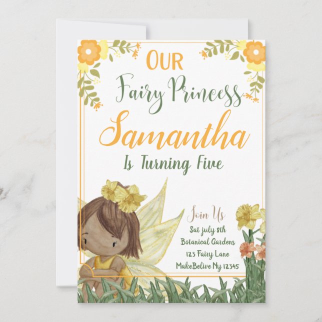 Fairy Princess Birthday - Cartão de Convite (Frente)