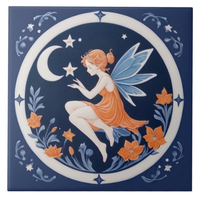 Fairy with Moon & Stars Night blue & orange (Frente)