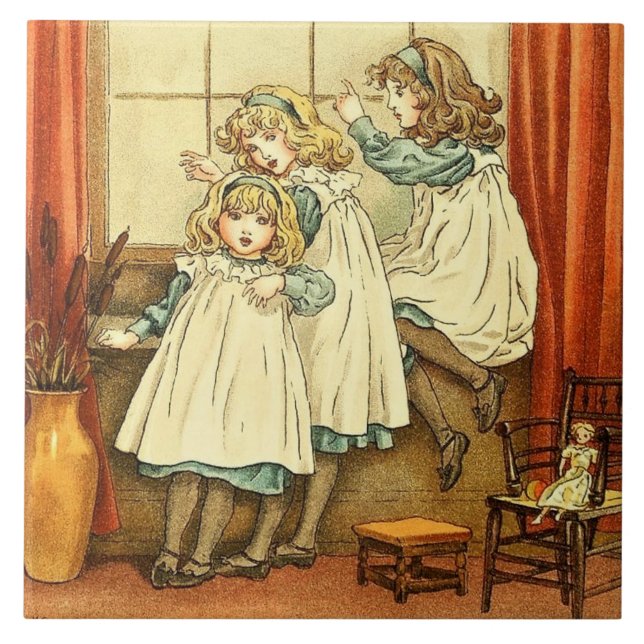 Fairytale Três Meninas Janela Kate Greenaway (Frente)