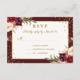 Faísca floral Dourado RSVP de Quinceanera Borgonh