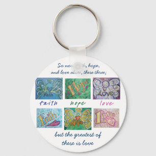 Faith Hope Love Angel Word Collage Chaveiro