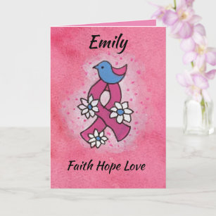 Faith Hope Love Breast Cancer Cartão de Fita Rosa