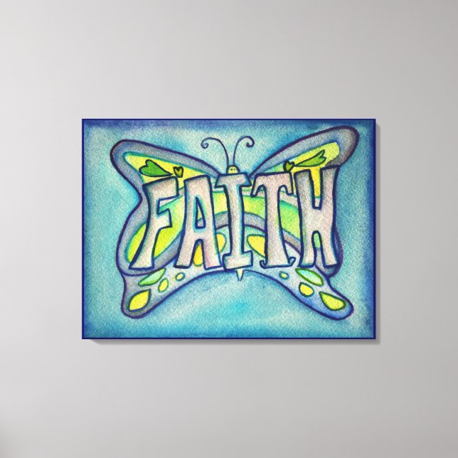 Faith Word Blue Butterfly Canvas (Frente)