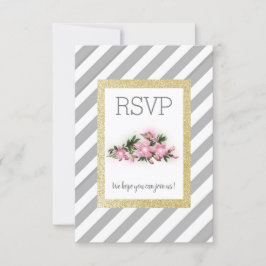 Faixa cinza com cartão floral rsvp com brilho dour