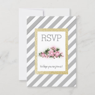 Faixa cinza com cartão floral rsvp com brilho dour
