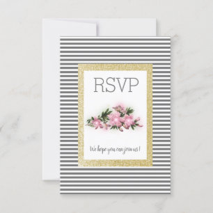 Faixa cinza com cartão floral rsvp dourado brilhan