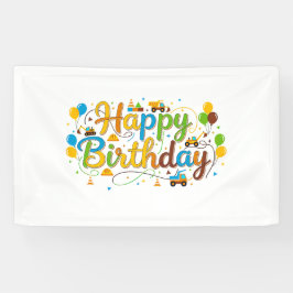 Faixa de Aniversário Veículos de Construção