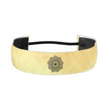 Faixa de Cabeça com Mandala Preta em Fundo Dourado