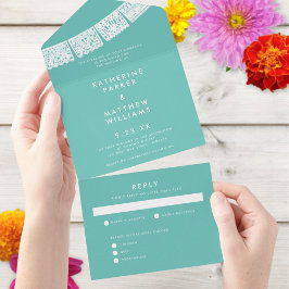 Faixa de Casamento Papel Picado Aqua