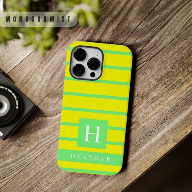Faixa de Cor Verde Amarelo Neônio Brilhante Person (Custom Bright Neon Yellow Green Color Stripes Case-Mate iPhone Case)