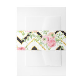 Faixa Decorativa Para Convite Banda de barriga Floral Preta e Rosa