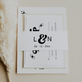 Faixa Decorativa Para Convite Banda preto e branco da barriga do Monograma Retro