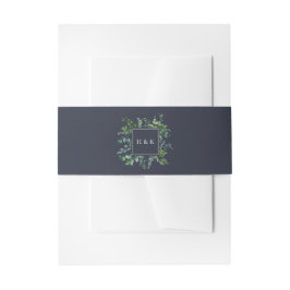 Faixa Decorativa Para Convite Casamento Azul de Marinho de Folhagem da Floresta 
