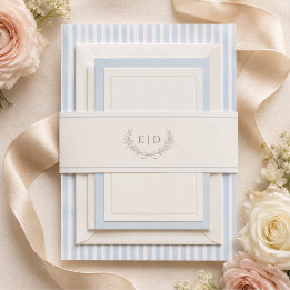 Faixa Decorativa Para Convite Casamento com Listras Azul e Salvia com Monograma