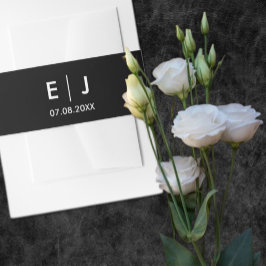 Faixa Decorativa Para Convite Casamento de Monograma Branco e Preto