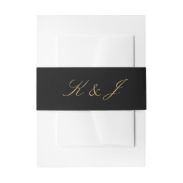 Faixa Decorativa Para Convite Casamento Negro do Monograma Dourado Elegante