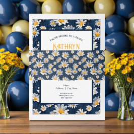Faixa Decorativa Para Convite Daisies on Blue Denim Birthday 