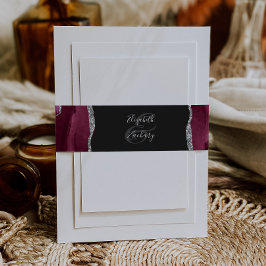 Faixa Decorativa Para Convite Elegant Burgundy Silver Agate Dark Wedding