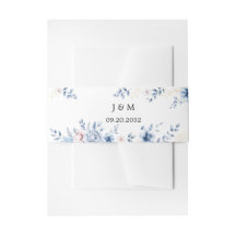 Faixas para Convite de Casamento Floral Azul Empoe