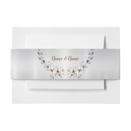 Faixa Decorativa Para Convite Flores brancas de aquarela Ouro Frame Silver Teal