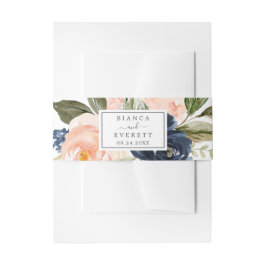 Faixa Decorativa Para Convite Flores de Blush e Marinho | Casamento Branco