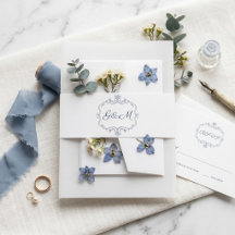 Minimalista Crista Initias Azul Real Floral Vintag