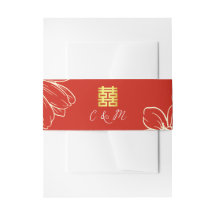 Moderno elegante casamento chinês floral script ve