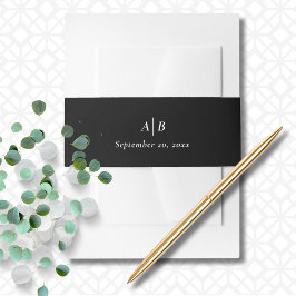 Faixa Decorativa Para Convite Monograma Mínimo Branco Preto-Chic Elegante Inicia