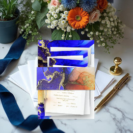 Faixa Decorativa Para Convite Tinta de Álcool Azul-Laranja Exquisita