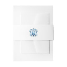Watercolor Blue Crest Monograma Convite para Casam