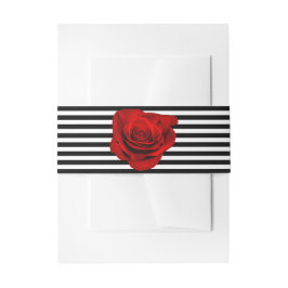 Faixa Para Convite Rosa vermelha sobre Casamento de Stripes Negras e 