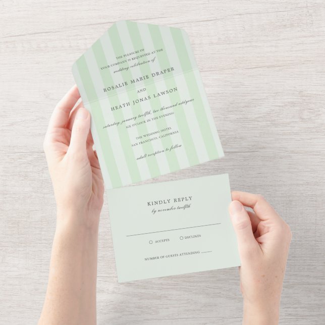 Faixas Verdes Elegantes Casamento Moderno (Aba destacável)