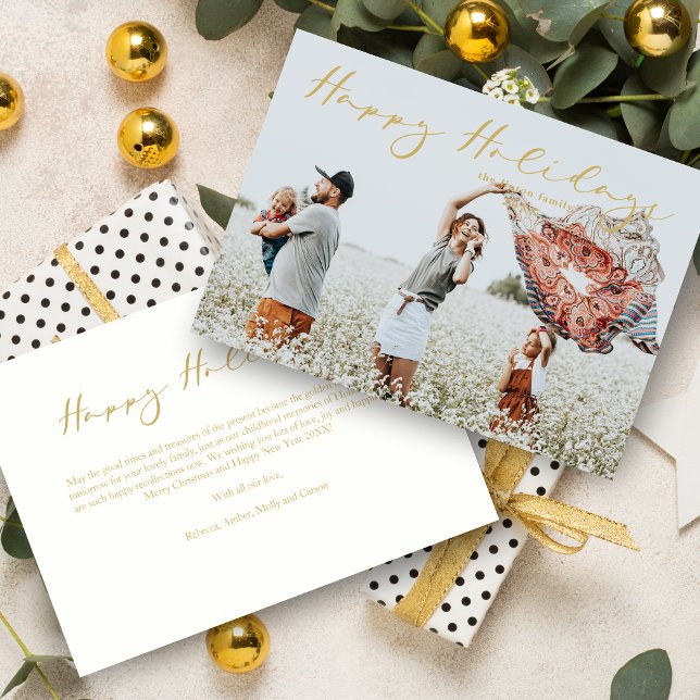 Fake Gold Minimalist Happy Holidays Modern Script  (Fake Gold Minimalist Happy Holidays Modern Script Calligraphy Holidays Card with Envelope)