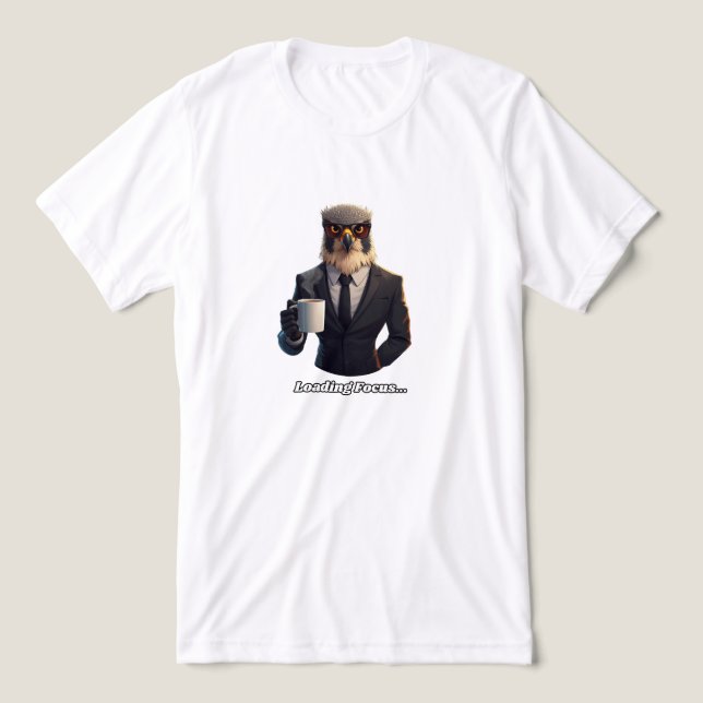 Falcão Empresário Carregando Café Focado (Design frontal)