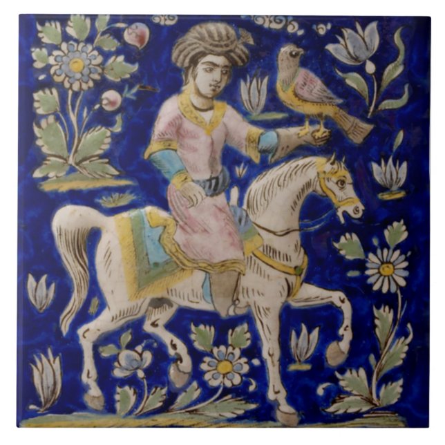 Falconer persa no Azulejo antigo Repro Horseback (Frente)