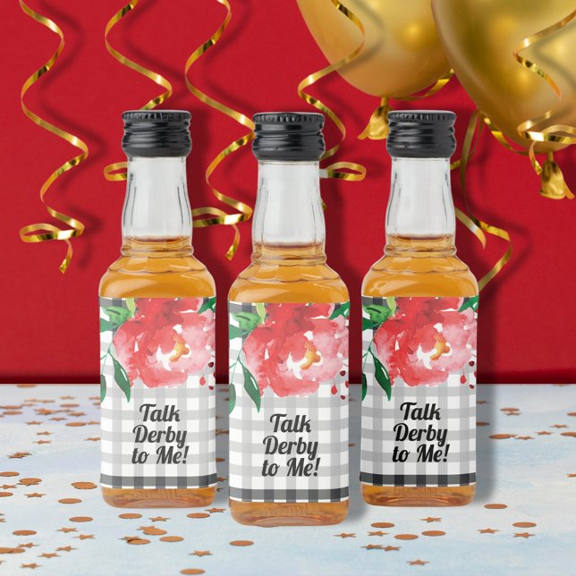Fale Derby para Mim Rosa Preto Branco Mini (Talk Derby to Me red rose on black and white mini liquor bottle labels)