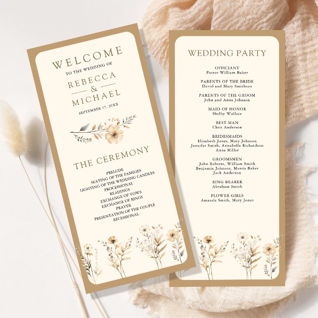 Fall Autumn Boho Wildflower Weding Program (Criador carregado)