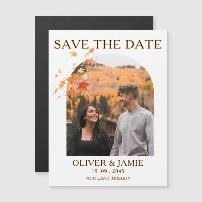 Fall Autumn Save the Date Wedding Magnetic Card (Frente/Verso)