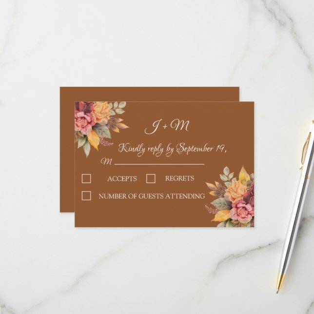 Fall Boho Autumn Floral Terracotta Weding RSVP (Frente/Verso In Situ)