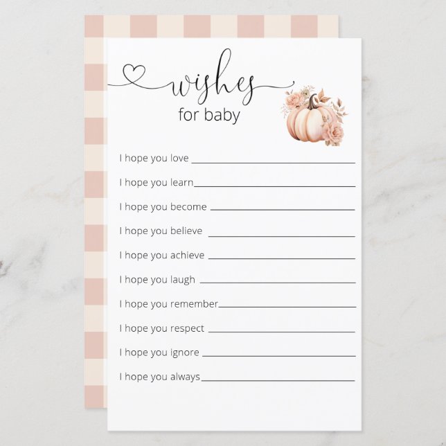 Fall Boho Pumpkin Chá de fraldas Deseja Bebê (Frente/Verso)