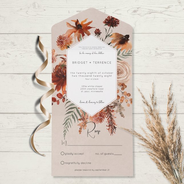 Fall Boho Rust Peach Floral Frame Beige No Janto (Criador carregado)