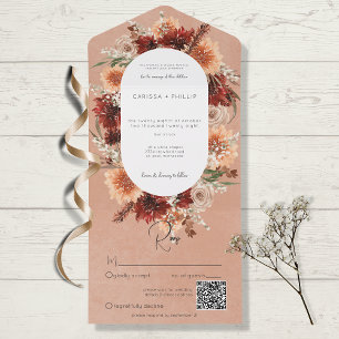Fall Boho Rust & Peach Floral Oval Código QR