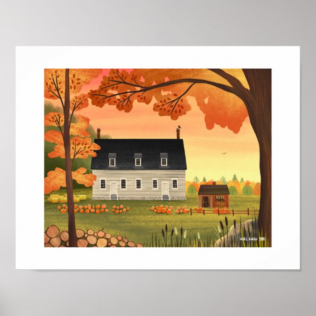 Fall Farmhouse Autumn Pumpkin Art Impressão (Frente)