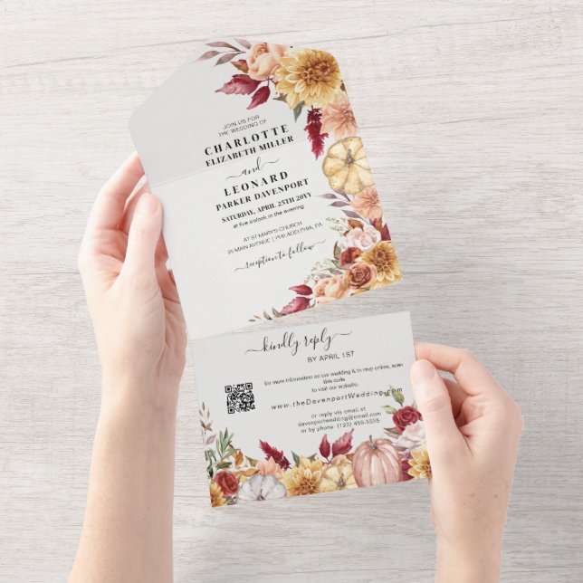 Fall Floral Wedding Código Qr Rsvp (Tearaway)