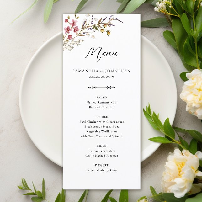 Fall Floral Wildflowers Wedding Reception Menu (Criador carregado)