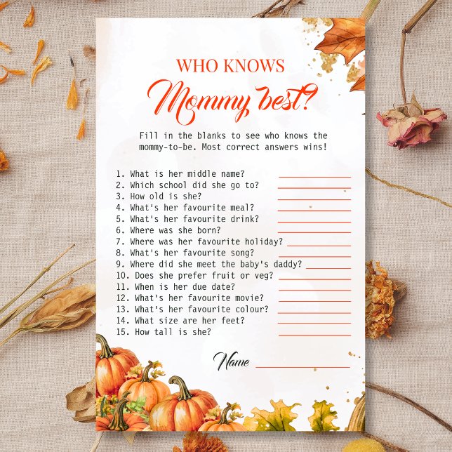 Fall Harvest Mommy Best Baby Shower Game (Criador carregado)