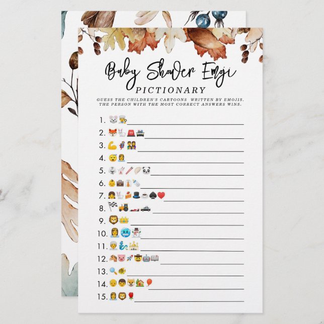 Fall In Love Autumn Chá de fraldas Emoji Game (Frente/Verso)